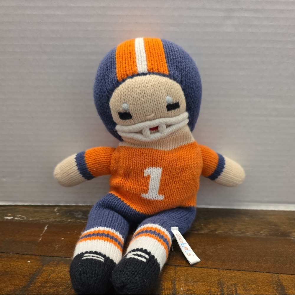 Zubels Organic 2 Knit Dolls Football Player & Cheerleader Blue & Orange Pair - Picture 3 of 6